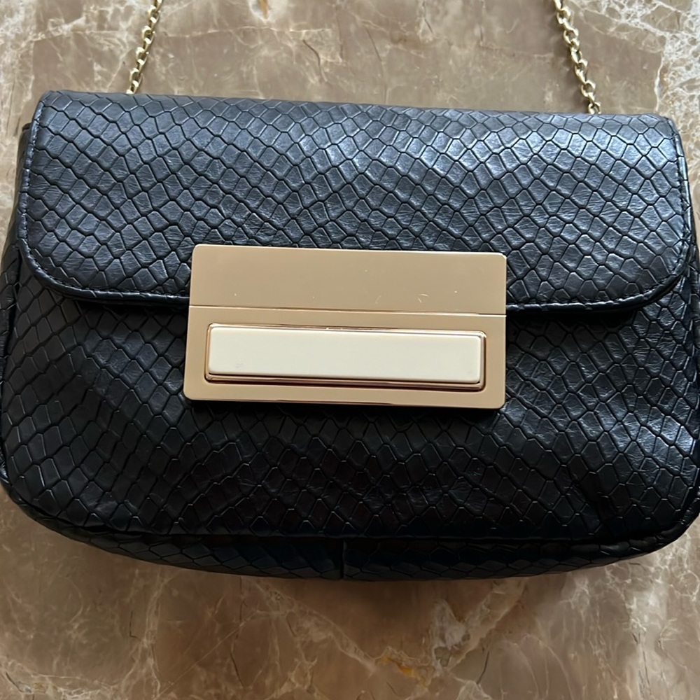 Lauren Merkin Leather embossed handbag with gold chain strap